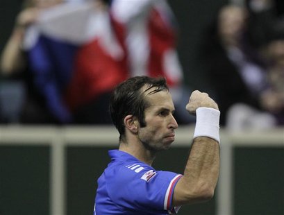 Czech Republic's Radek Stepanek reacts during their Davis Cup tennis tournament final match against Spain's Nicolas Almagro in Prague Novemb Czech Republic's Radek Stepanek reacts during their Davis Cup tennis tournament final match against Spain's Nicolas Almagro in Prague Novemb