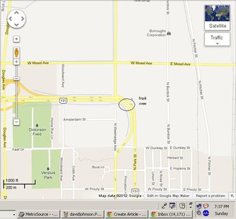 Crash occurred at curve circled in the center of the map. Crash occurred at curve circled in the center of the map.