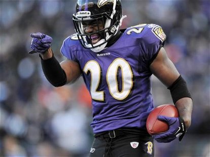 Baltimore Ravens free safety Ed Reed celebrates his fourth quarter interception against the Houston Texans during their NFL AFC Divisional P Baltimore Ravens free safety Ed Reed celebrates his fourth quarter interception against the Houston Texans during their NFL AFC Divisional P