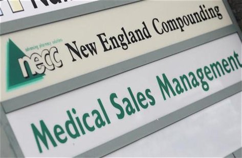 A sign for pharmaceutical compounding company New England Compounding Center (NECC), a producer of the steroid methylprednisolone acetate, i A sign for pharmaceutical compounding company New England Compounding Center (NECC), a producer of the steroid methylprednisolone acetate, i