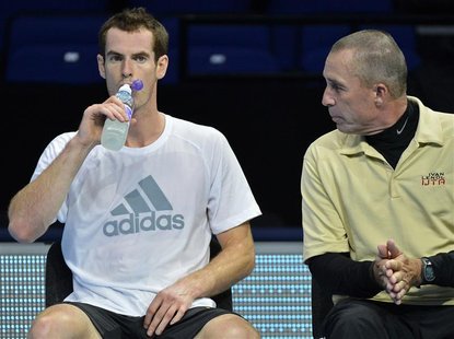 Andy Murray of Britain (L) speaks with his coach Ivan Lendl during a practice session ahead of the ATP tennis finals at the O2 Arena in Lond Andy Murray of Britain (L) speaks with his coach Ivan Lendl during a practice session ahead of the ATP tennis finals at the O2 Arena in Lond