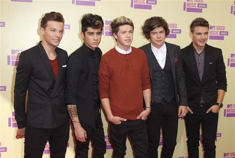 British/Irish boy band One Direction arrive at the 2012 MTV Video Music Awards in Los Angeles, September 6, 2012. REUTERS/Danny Moloshok British/Irish boy band One Direction arrive at the 2012 MTV Video Music Awards in Los Angeles, September 6, 2012. REUTERS/Danny Moloshok