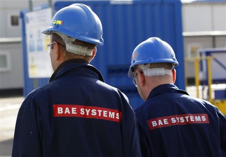 BAE Systems employees walk together at Roysth naval yard in Rosyth, Scotland October 2, 2012. REUTERS/David Moir BAE Systems employees walk together at Roysth naval yard in Rosyth, Scotland October 2, 2012. REUTERS/David Moir