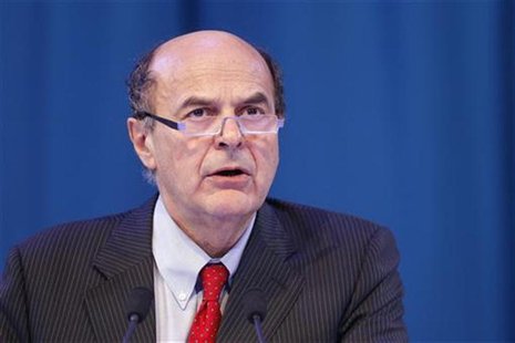 Secretary of the Italian PD (Democratic Party) Pier Luigi Bersani delivers a speech during a political rally with European Socialists in Par Secretary of the Italian PD (Democratic Party) Pier Luigi Bersani delivers a speech during a political rally with European Socialists in Par