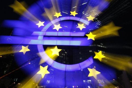 A sculpture showing the Euro currency sign is seen in front of the European Central Bank (ECB) headquarters in Frankfurt February 29, 2012. A sculpture showing the Euro currency sign is seen in front of the European Central Bank (ECB) headquarters in Frankfurt February 29, 2012.