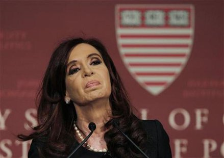 Argentina's President Cristina Fernandez de Kirchner delivers a public address at the John F. Kennedy Jr. Forum at Harvard University in Cam Argentina's President Cristina Fernandez de Kirchner delivers a public address at the John F. Kennedy Jr. Forum at Harvard University in Cam
