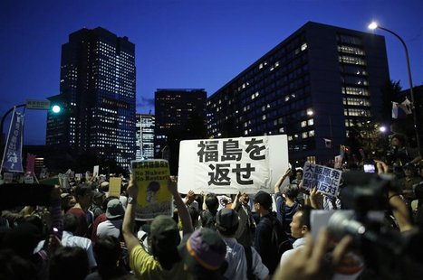 Protesters take part in an anti-nuclear demonstration demanding a stop to the resumption of nuclear power operations, in front of Japanese P Protesters take part in an anti-nuclear demonstration demanding a stop to the resumption of nuclear power operations, in front of Japanese P
