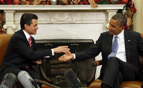 U.S. President Barack Obama (R) meets with Mexico's President-elect Enrique Pena Nieto in the Oval Office of the White House in Washington N U.S. President Barack Obama (R) meets with Mexico's President-elect Enrique Pena Nieto in the Oval Office of the White House in Washington N
