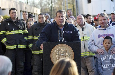 Governor Chris Christie holds a press conference at a Relief Center at the Joseph R. Bolger Middle School in the wake of Hurricane Sandy in Governor Chris Christie holds a press conference at a Relief Center at the Joseph R. Bolger Middle School in the wake of Hurricane Sandy in