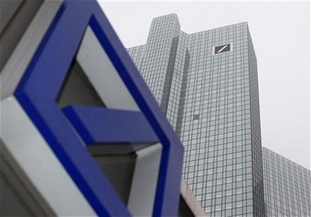 A Deutsche Bank logo is pictured in front of the Deutsche Bank headquarters in Frankfurt February 24, 2011. REUTERS/Ralph Orlowski A Deutsche Bank logo is pictured in front of the Deutsche Bank headquarters in Frankfurt February 24, 2011. REUTERS/Ralph Orlowski