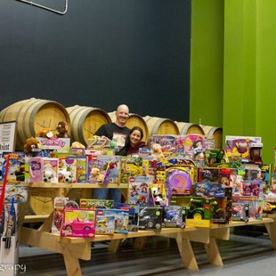 O'so Brewery's display of collected Toys For Tots with volunteers Marc & Katina Buttera O'so Brewery's display of collected Toys For Tots with volunteers Marc & Katina Buttera