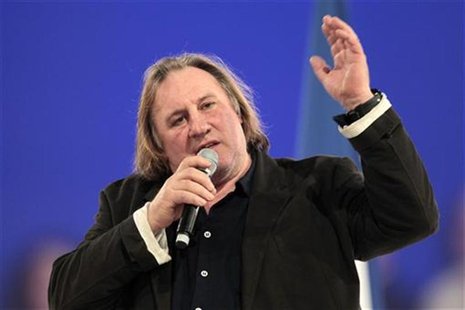 French actor Gerard Depardieu delivers a speech during a campaign rally for France's President Nicolas Sarkozy, candidate for the 2012 Frenc French actor Gerard Depardieu delivers a speech during a campaign rally for France's President Nicolas Sarkozy, candidate for the 2012 Frenc