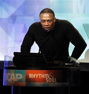 Record producer Dr. Dre speaks at the 24th annual ASCAP (American Society of Composers, Authors and Publishers) Rhythm and Soul Music Awards Record producer Dr. Dre speaks at the 24th annual ASCAP (American Society of Composers, Authors and Publishers) Rhythm and Soul Music Awards