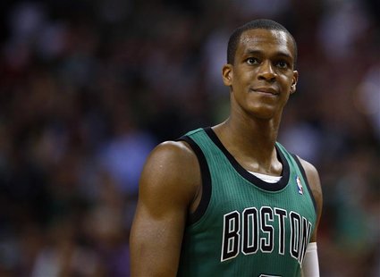 Boston Celtics guard Rajon Rondo waits during a free throw attempt in the second half of their NBA basketball game against the Oklahoma City Boston Celtics guard Rajon Rondo waits during a free throw attempt in the second half of their NBA basketball game against the Oklahoma City