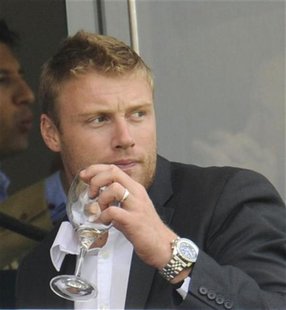 England cricketer Andrew Flintoff watches the first cricket test match between England and Bangladesh at Lord's cricket ground in London May England cricketer Andrew Flintoff watches the first cricket test match between England and Bangladesh at Lord's cricket ground in London May