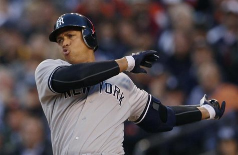New York Yankees Alex Rodriguez swings through a pitch during the sixth inning of Game 4 of their MLB ALCS baseball playoff series against t New York Yankees Alex Rodriguez swings through a pitch during the sixth inning of Game 4 of their MLB ALCS baseball playoff series against t