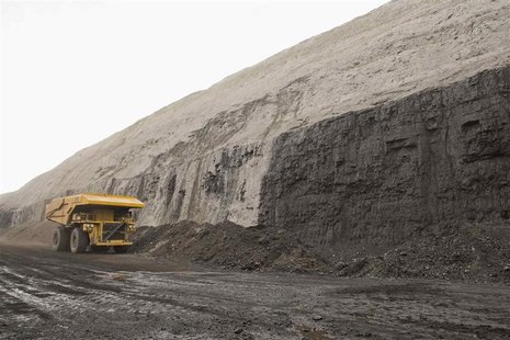 A haul truck is pictured at a coal seam at a coal mine in the Powder River Basin in Wyoming in this undated handout photo obtained by Reuter A haul truck is pictured at a coal seam at a coal mine in the Powder River Basin in Wyoming in this undated handout photo obtained by Reuter