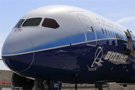 The Boeing 787 Dreamliner airplane is seen in Long Beach, California March 14, 2012. REUTERS/Lucy Nicholson The Boeing 787 Dreamliner airplane is seen in Long Beach, California March 14, 2012. REUTERS/Lucy Nicholson