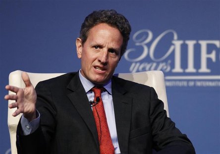 U.S. Treasury Secretary Timothy Geithner speaks at the Institute of International Finance (IIF)'s annual meeting in Tokyo October 11, 2012. U.S. Treasury Secretary Timothy Geithner speaks at the Institute of International Finance (IIF)'s annual meeting in Tokyo October 11, 2012.