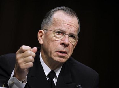 Ex-Chairman of the Joint Chiefs of Staff Admiral Mike Mullen speaks at a Senate Armed Services Committee hearing on Capitol Hill in Washingt Ex-Chairman of the Joint Chiefs of Staff Admiral Mike Mullen speaks at a Senate Armed Services Committee hearing on Capitol Hill in Washingt