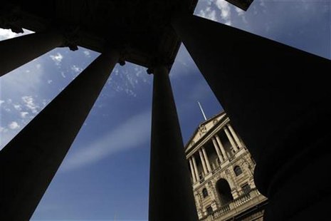 The Bank of England is seen between pillars in the City of London April 11, 2011. REUTERS/Stefan Wermuth The Bank of England is seen between pillars in the City of London April 11, 2011. REUTERS/Stefan Wermuth