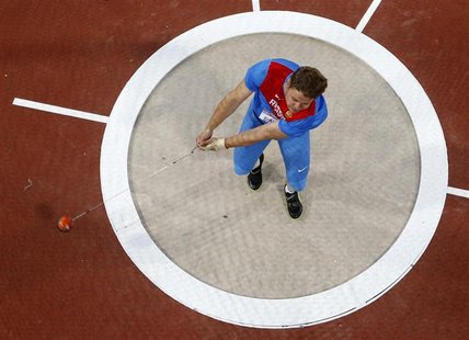 Russia's Kirill Ikonnikov competes in the men's hammer throw final during the London 2012 Olympic Games at the Olympic Stadium August 5, 201 Russia's Kirill Ikonnikov competes in the men's hammer throw final during the London 2012 Olympic Games at the Olympic Stadium August 5, 201