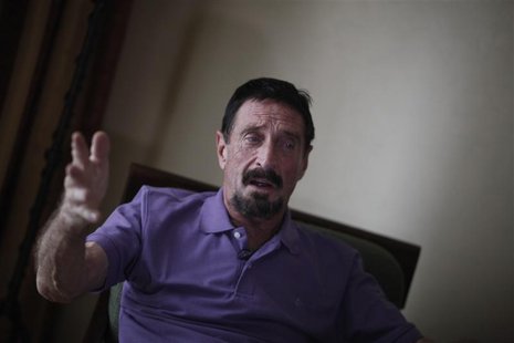 John McAfee, anti-virus software guru, speaks during an interview with Reuters in Guatemala City, December 5, 2012. REUTERS/Jorge Dan Lopez John McAfee, anti-virus software guru, speaks during an interview with Reuters in Guatemala City, December 5, 2012. REUTERS/Jorge Dan Lopez