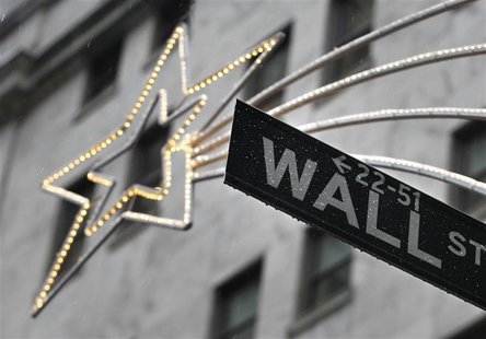 A holiday decoration is seen over Wall St. sign outside the New York Stock Exchange, November 27, 2012. REUTERS/Brendan McDermid A holiday decoration is seen over Wall St. sign outside the New York Stock Exchange, November 27, 2012. REUTERS/Brendan McDermid