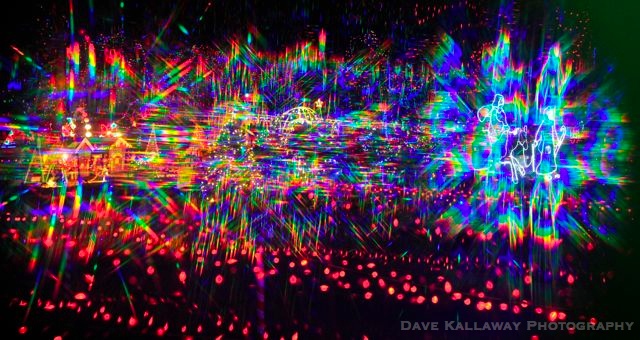 A couple let me borrow their 3-D crazy glasses..when you look at the Winter Wonderland lights with them..this is what you see! 