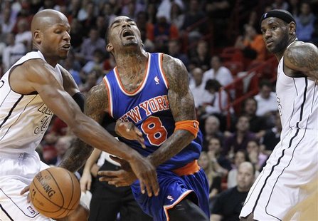 Miami Heat Knicks on Miami Heat S Ray Allen  L  Fouls New York Knicks  J R  Smith  C  As
