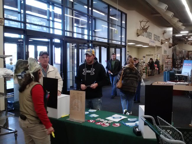 Shoppers registering for over $3,000 in Ice Fishing prizes at the 2012 Wausau First Ice Expo at Gander Mountain in Rothschild, WI