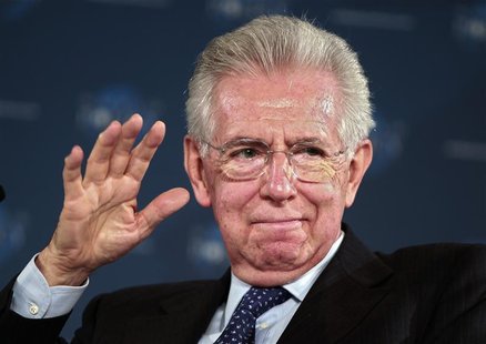 Italy's Prime Minister Mario Monti gestures at the World Policy Conference in Cannes December 8, 2012. REUTERS/Eric Gaillard Italy's Prime Minister Mario Monti gestures at the World Policy Conference in Cannes December 8, 2012. REUTERS/Eric Gaillard