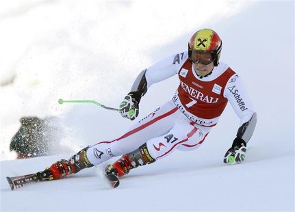 Marcel Hirscher of Austria skis during the first leg in the Men's World Cup Giant Slalom skiing race in Val d'Isere, French Alps, December 9 Marcel Hirscher of Austria skis during the first leg in the Men's World Cup Giant Slalom skiing race in Val d'Isere, French Alps, December 9