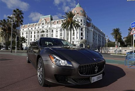 A new Maserati Quattroporte is displayed on the Promenade des Anglais during an international presentation to the media in Nice, December 10 A new Maserati Quattroporte is displayed on the Promenade des Anglais during an international presentation to the media in Nice, December 10