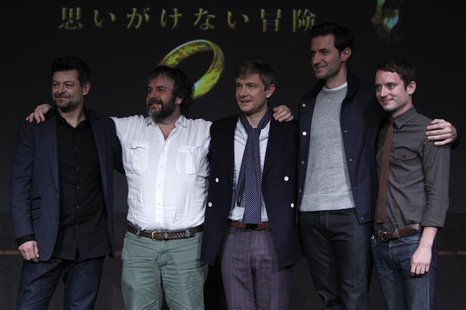 New Zealand director Peter Jackson (2nd L) and cast members Andy Serkis (L), Martin Freeman (3rd L), Richard Armitage (2nd R) and Elijah Woo New Zealand director Peter Jackson (2nd L) and cast members Andy Serkis (L), Martin Freeman (3rd L), Richard Armitage (2nd R) and Elijah Woo