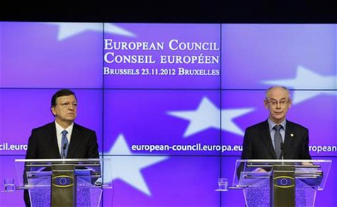 European Commission President Jose Manuel Barroso (L) and Council President Herman Van Rompuy hold a news conference at the end of an EU lea European Commission President Jose Manuel Barroso (L) and Council President Herman Van Rompuy hold a news conference at the end of an EU lea
