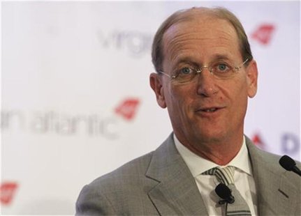 Delta Chief Executive Richard Anderson speaks during a news conference to announce the sale of Virgin Atlantic airline to Delta Air Lines, i Delta Chief Executive Richard Anderson speaks during a news conference to announce the sale of Virgin Atlantic airline to Delta Air Lines, i