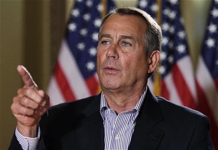 U.S. House Speaker John Boehner (R-OH) speaks to the media outside his office on Capitol Hill in Washington, December 7, 2012. REUTERS/Yuri U.S. House Speaker John Boehner (R-OH) speaks to the media outside his office on Capitol Hill in Washington, December 7, 2012. REUTERS/Yuri