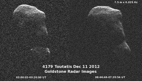 The asteroid Toutatis is captured by NASA's Goldstone radar as it passes by Earth on December 11, 2012. REUTERS/NASA/JPL/Caltech/Handout The asteroid Toutatis is captured by NASA's Goldstone radar as it passes by Earth on December 11, 2012. REUTERS/NASA/JPL/Caltech/Handout