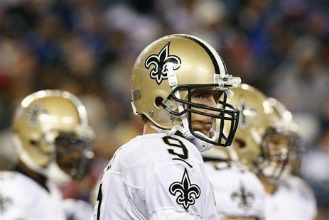 New Orleans Saints' quarterback Drew Brees stands in the rain between plays in the fourth quarter of the Saints' loss to the New York Giants New Orleans Saints' quarterback Drew Brees stands in the rain between plays in the fourth quarter of the Saints' loss to the New York Giants