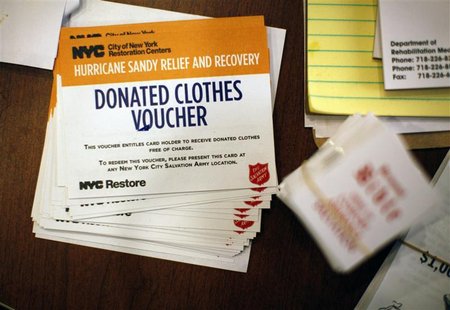 New York City donations vouchers sit on a table at the Oasis Christian Center in the Midland Beach area of Staten Island, New York, November New York City donations vouchers sit on a table at the Oasis Christian Center in the Midland Beach area of Staten Island, New York, November