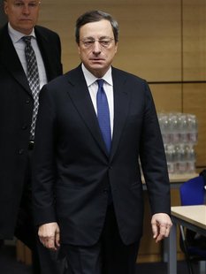 European Central Bank (ECB) President Mario Draghi arrives at an European Union finance ministers meeting in Brussels December 12, 2012. Ger European Central Bank (ECB) President Mario Draghi arrives at an European Union finance ministers meeting in Brussels December 12, 2012. Ger
