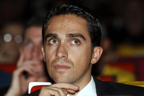 Spanish cyclist Alberto Contador attends the presentation of the itinerary of the 2013 Tour de France cycling race in Paris October 24, 2012 Spanish cyclist Alberto Contador attends the presentation of the itinerary of the 2013 Tour de France cycling race in Paris October 24, 2012