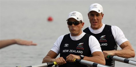 Rob Waddell and Nathan Cohen (L) of New Zealand prepare to start in the men's double scull heat 1 rowing competition during the Beijing 2008 Rob Waddell and Nathan Cohen (L) of New Zealand prepare to start in the men's double scull heat 1 rowing competition during the Beijing 2008