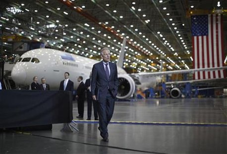 Boeing CEO Jim McNerney waits to be introduced to speak, in front of a Boeing 787 Dreamliner under construction in Everett, Washington Febru Boeing CEO Jim McNerney waits to be introduced to speak, in front of a Boeing 787 Dreamliner under construction in Everett, Washington Febru