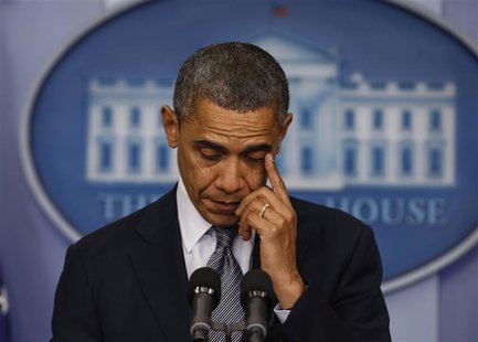 U.S. President Barack Obama speaks about the shooting at Sandy Hook Elementary School in Newtown, Connecticut, during a press briefing at th U.S. President Barack Obama speaks about the shooting at Sandy Hook Elementary School in Newtown, Connecticut, during a press briefing at th