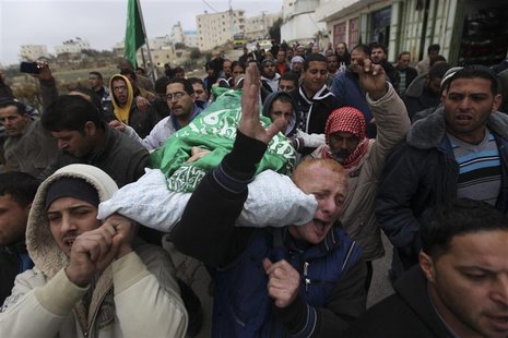 Palestinians carry the body of teenager Mohamad Salaymeh during his funeral in the West Bank city of Hebron in this December 13, 2012 file p Palestinians carry the body of teenager Mohamad Salaymeh during his funeral in the West Bank city of Hebron in this December 13, 2012 file p