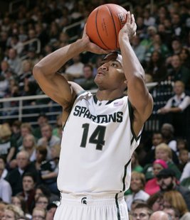 Gary Harris (14) scored 12 points to lead the Spartans to victory over Bowling Green 64-53. Gary Harris (14) scored 12 points to lead the Spartans to victory over Bowling Green 64-53.