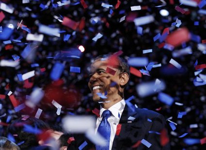 U.S. President Barack Obama celebrates after his victory speech during his election rally in Chicago, in this November 6, 2012 file photo. R U.S. President Barack Obama celebrates after his victory speech during his election rally in Chicago, in this November 6, 2012 file photo. R