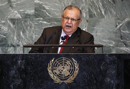 Iraq's President Jalal Talabani addresses the 66th session of the United Nations General Assembly at the U.N. headquarters in New York Septe Iraq's President Jalal Talabani addresses the 66th session of the United Nations General Assembly at the U.N. headquarters in New York Septe